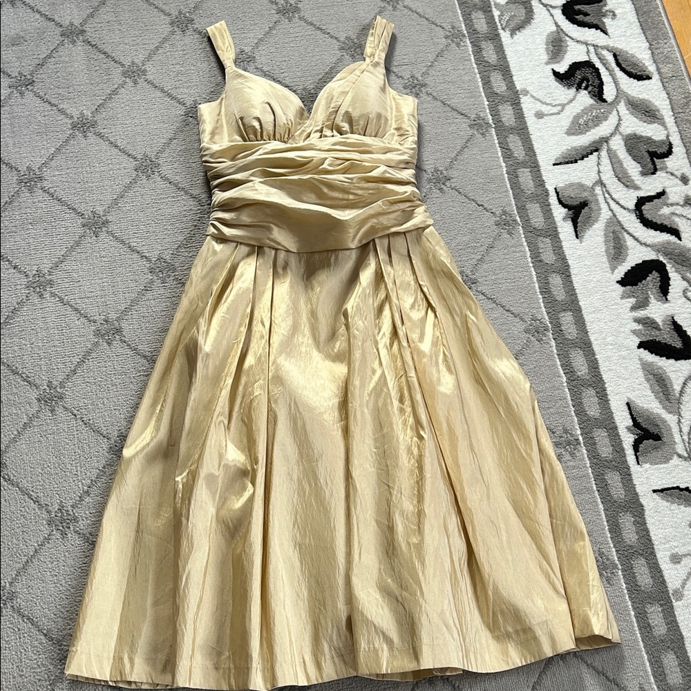 Bill Levkoff Shimmering Gold Midi Fit and Flare Dress